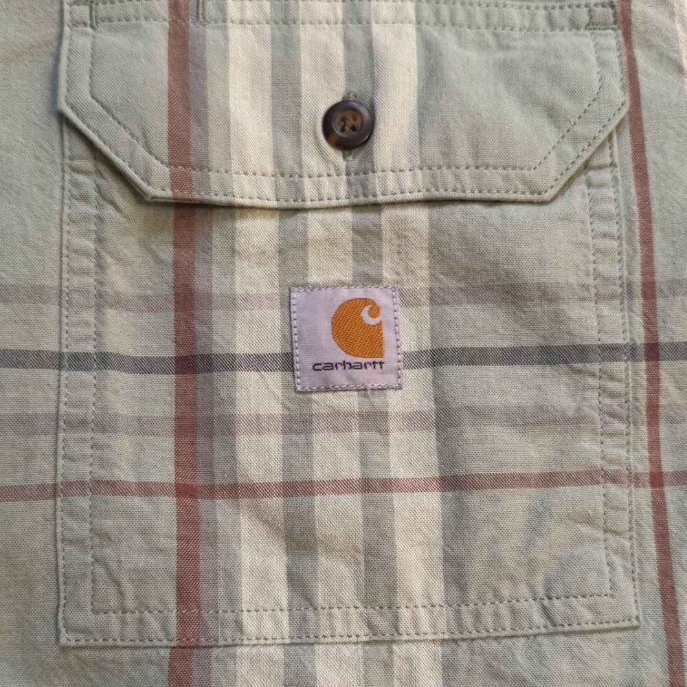Carhartt Green and Brown Plaid Button Down Shirt. Large - Picture 2 of 6